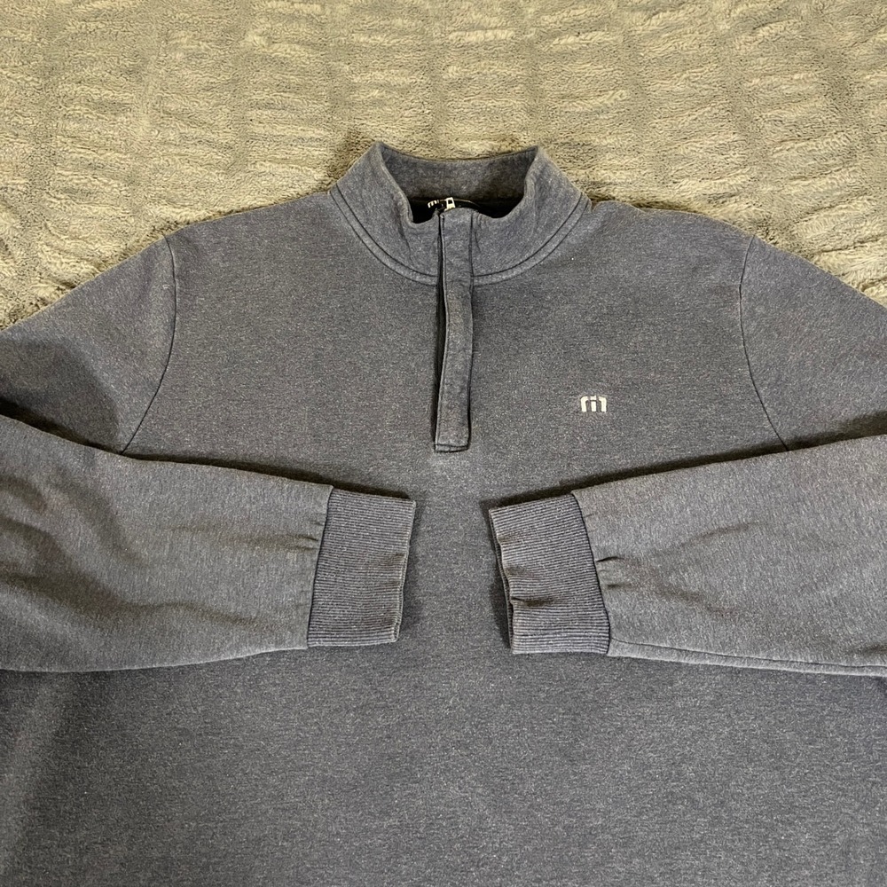 TravisMathew Mens XL Quarter Zip Pullover Heathered Blue Golf Sweater APS80